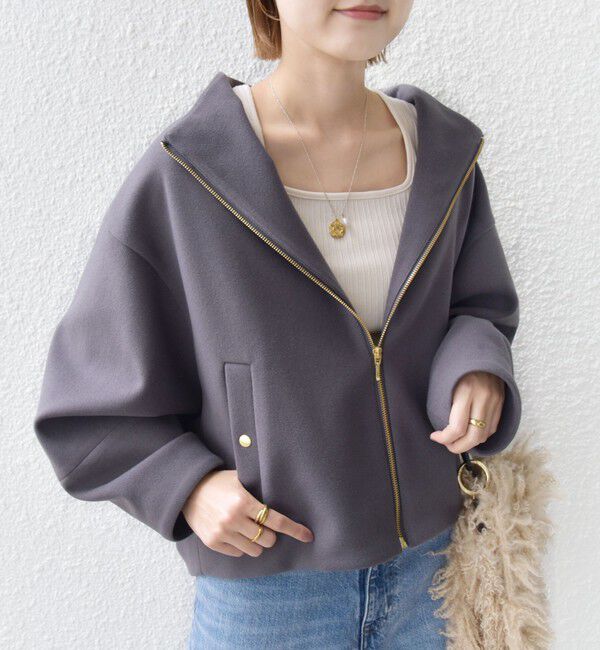 SHIPS for women「【WEB限定】〈手洗い可能〉 ウールライク ボトル ネック ジップ ブルゾン」|ブルゾン・スタジャン|チャコールグレー