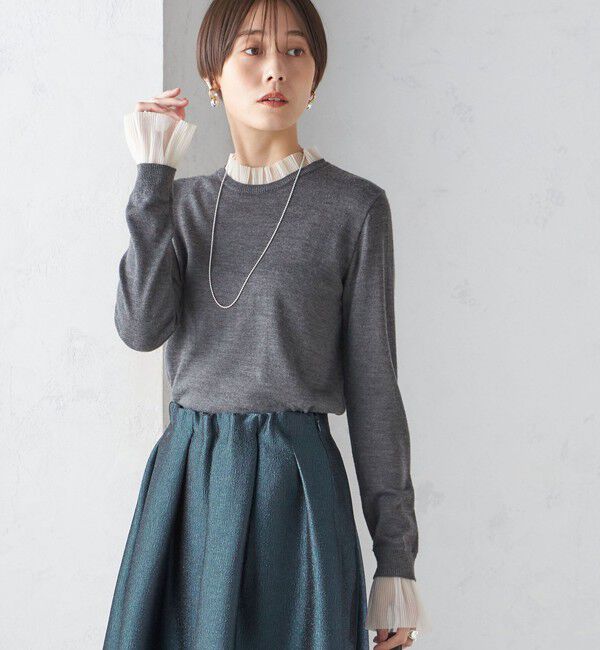 SHIPS for women「〈手洗い可能〉オーガンジー プリーツ ハイゲージ ニット」|ニット・セーター|グレー