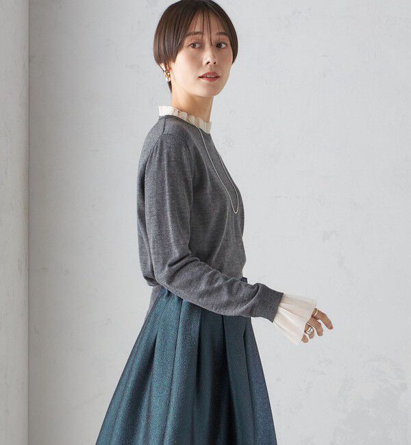 SHIPS for women「〈手洗い可能〉オーガンジー プリーツ ハイゲージ ニット」|ニット・セーター|