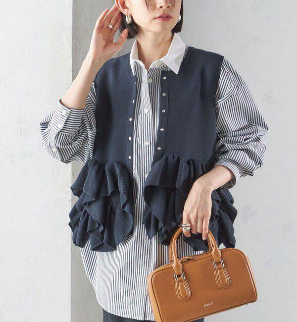 SHIPS for women「〈手洗い可能〉ペプラム フリル 2WAY ベスト」|ベスト・ジレ|ネイビー