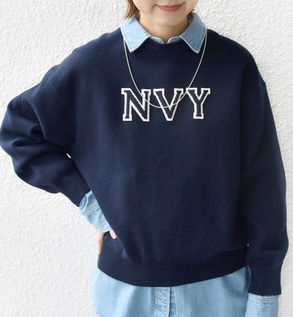 SHIPS for women「〈手洗い可能〉ロゴ ワッペン ロング スリーブ プルオーバー」|ニット・セーター|ネイビー