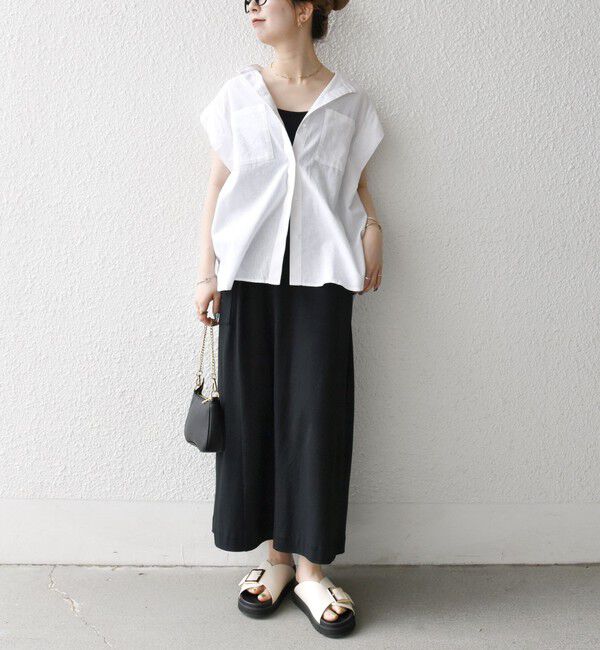 SHIPS any「SHIPS any:〈洗濯機可能〉リネン コットン バンドカラー フレンチスリーブ ポケット シャツ」|シャツ・ブラウス|