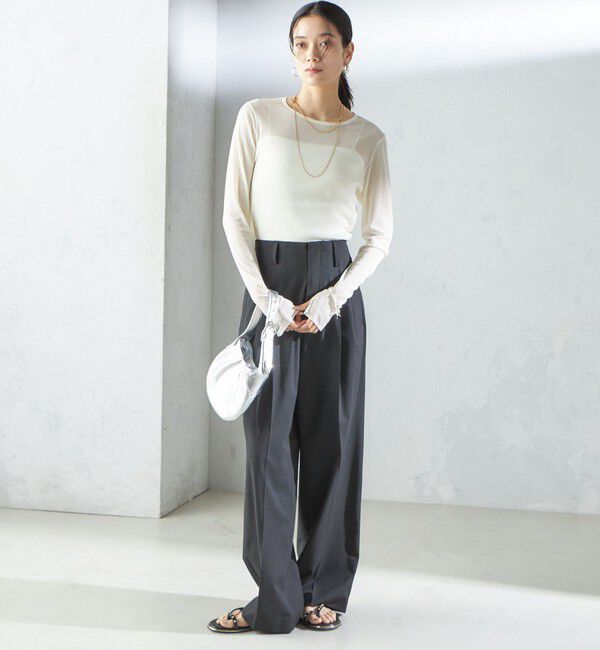 SHIPS for women「〈手洗い可能〉ストレッチ チュール ロング スリーブ TEE」|Tシャツ・カットソー|