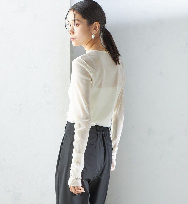 SHIPS for women「〈手洗い可能〉ストレッチ チュール ロング スリーブ TEE」|Tシャツ・カットソー|