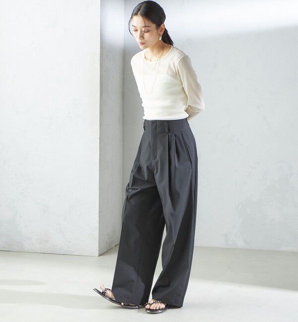 SHIPS for women「〈手洗い可能〉ストレッチ チュール ロング スリーブ TEE」|Tシャツ・カットソー|