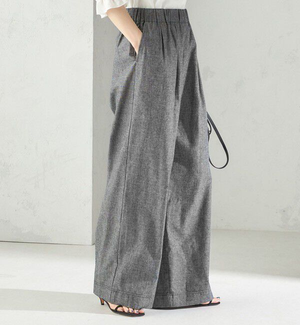 SHIPS for women「〈接触冷感・手洗い可能〉麻混 シャンブレー ウエスト ゴム ワイド パンツ」|その他|