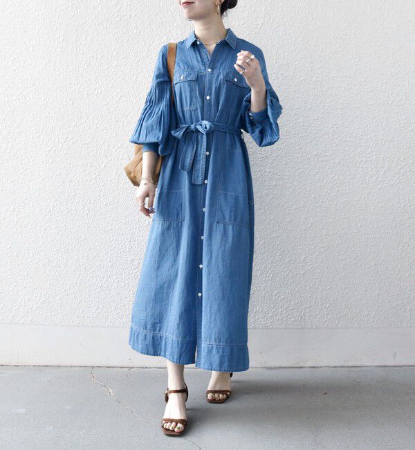 SHIPS any「SHIPS any:〈手洗い可能〉シアー デニム ポケット ロング シャツ ワンピース」|ワンピース|