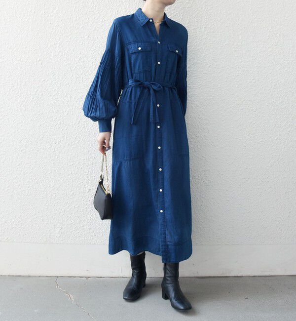 SHIPS any「SHIPS any:〈手洗い可能〉シアー デニム ポケット ロング シャツ ワンピース」|ワンピース|