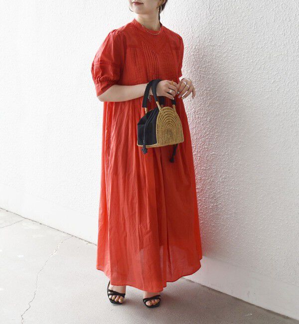 SHIPS any「《予約》SHIPS any:〈洗濯機可能〉キャンブリック レース ピンタック パフスリーブ ワンピース」|ワンピース|レッド