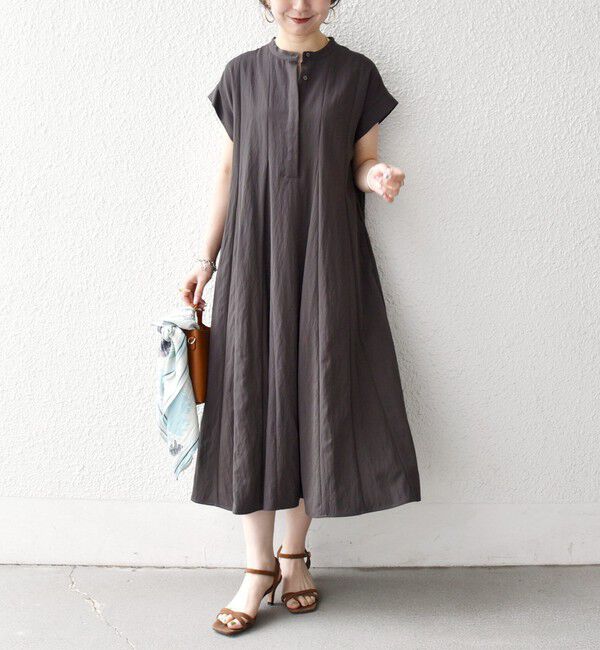 SHIPS any「《予約》SHIPS any:〈洗濯機可能〉ツイル バンドカラー フレンチ シャツ ワンピース」|ワンピース|チャコールグレー