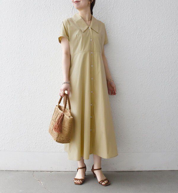 SHIPS any「《予約》SHIPS any:〈洗濯機可能〉フラットカラー Vネック フレア ワンピース 2」|ワンピース|