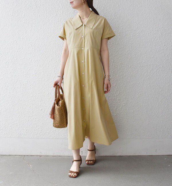 SHIPS any「《予約》SHIPS any:〈洗濯機可能〉フラットカラー Vネック フレア ワンピース 2」|ワンピース|