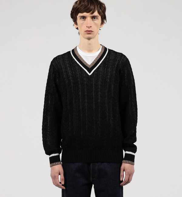 TOMORROWLAND MENS「プレミアムリネン チルデンプルオーバーニット」|ニット・セーター|