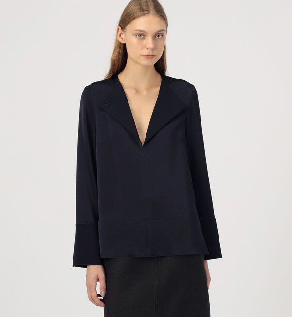 DES PRES「サテンジョーゼット オープンカラーブラウス」|シャツ・ブラウス|