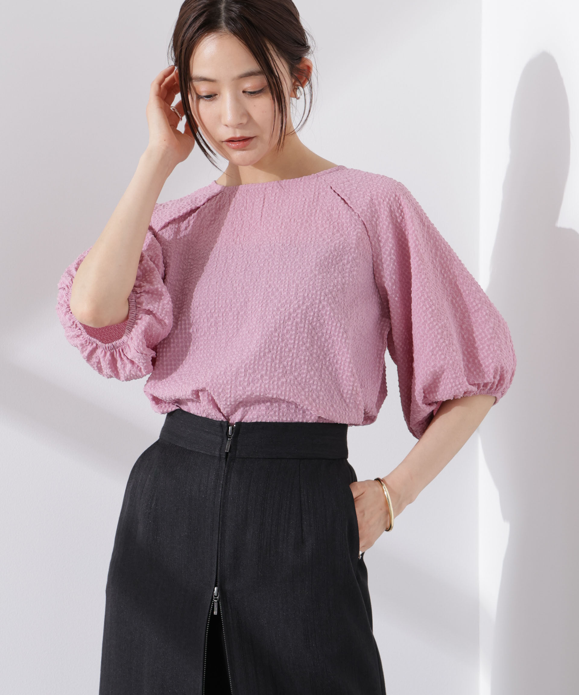 nano･universe「サッカーバルーンスリーブプルオーバーブラウス」|シャツ・ブラウス|