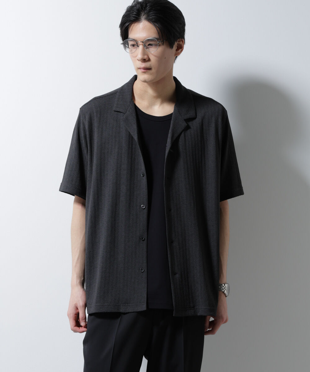 nano･universe「「Damerino」 ヘリンボン オープンカラーシャツ 半袖」|Tシャツ・カットソー|