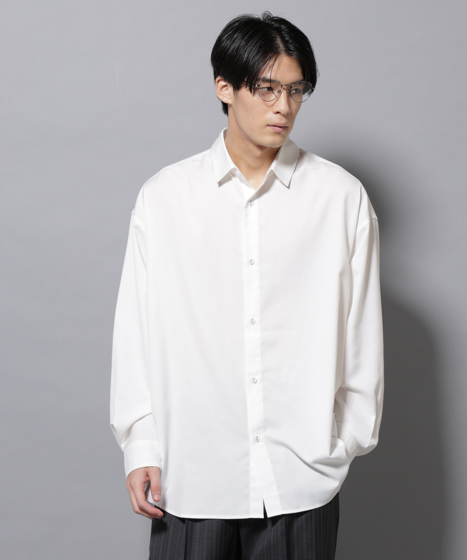 nano･universe「ビッグドレープシャツ 長袖」|シャツ・ブラウス|ホワイト