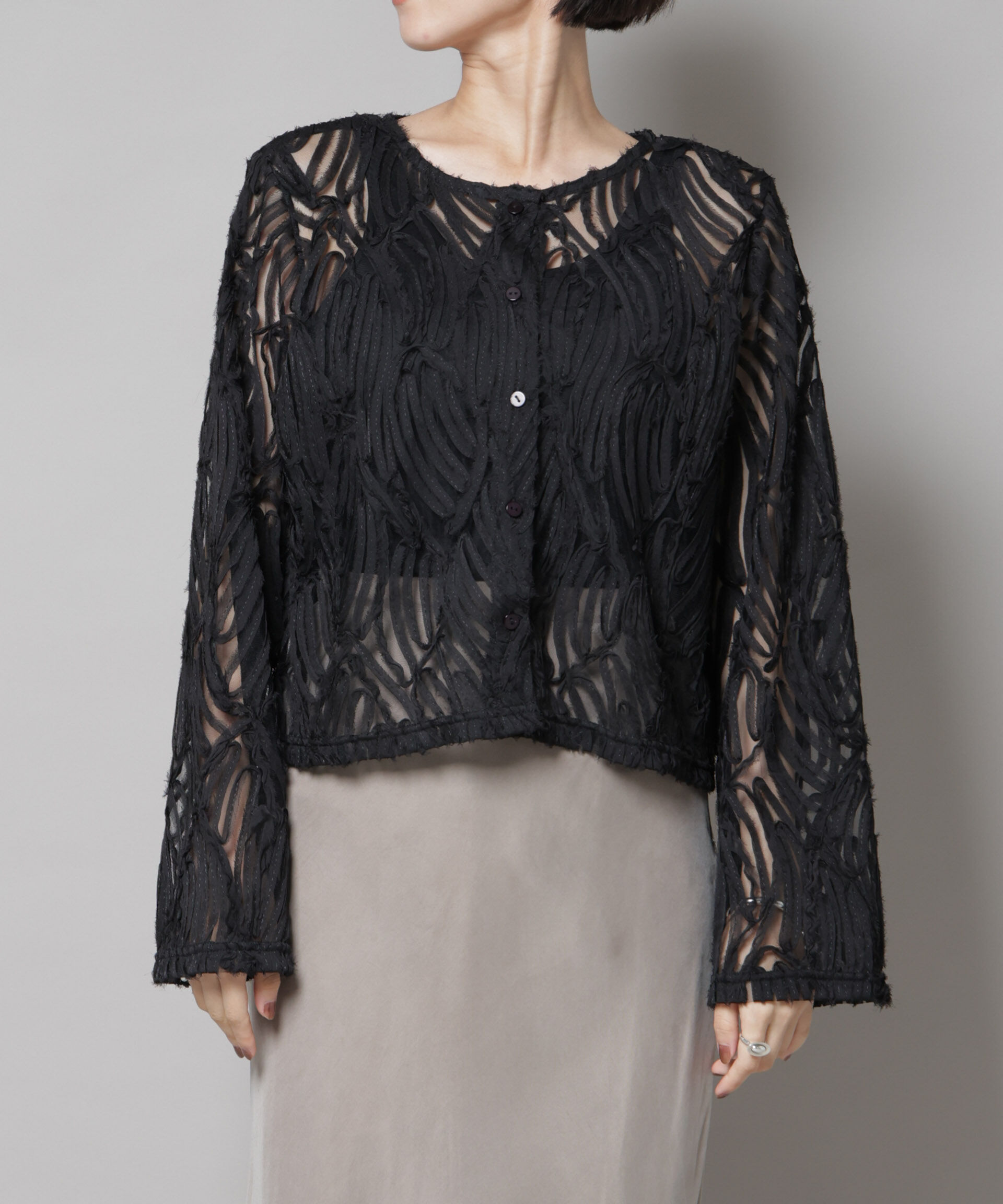 nano･universe「テープ刺繍チュール前後2wayカーディガン(セットアップ可)」|シャツ・ブラウス|