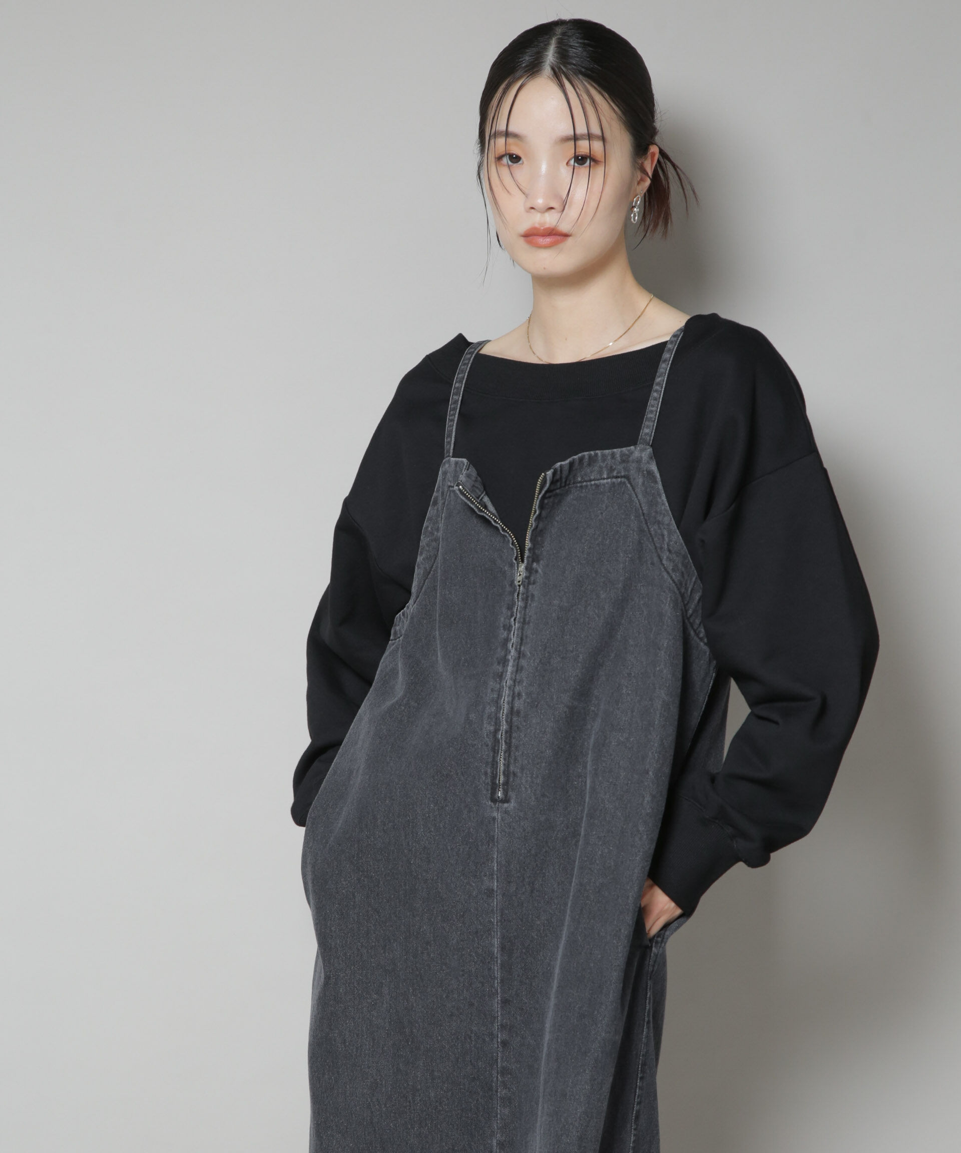 nano･universe「ワイドボートネックスウェットトップス」|Tシャツ・カットソー|ブラック