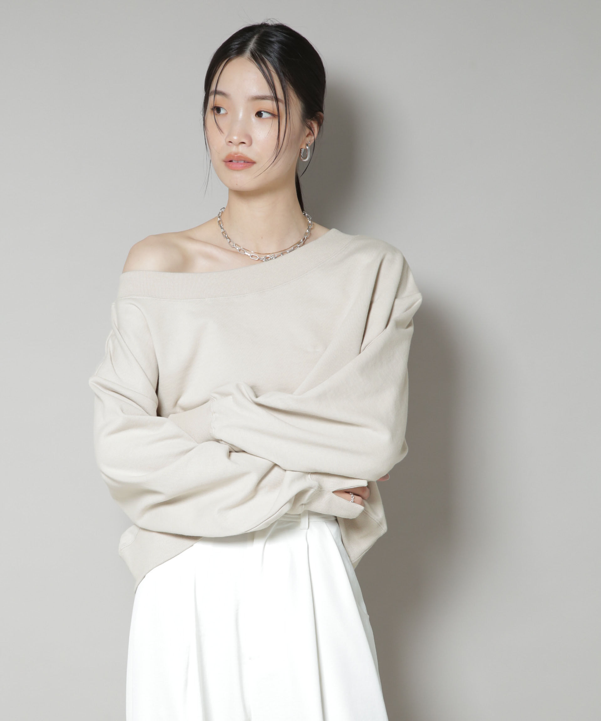 nano･universe「ワイドボートネックスウェットトップス」|Tシャツ・カットソー|