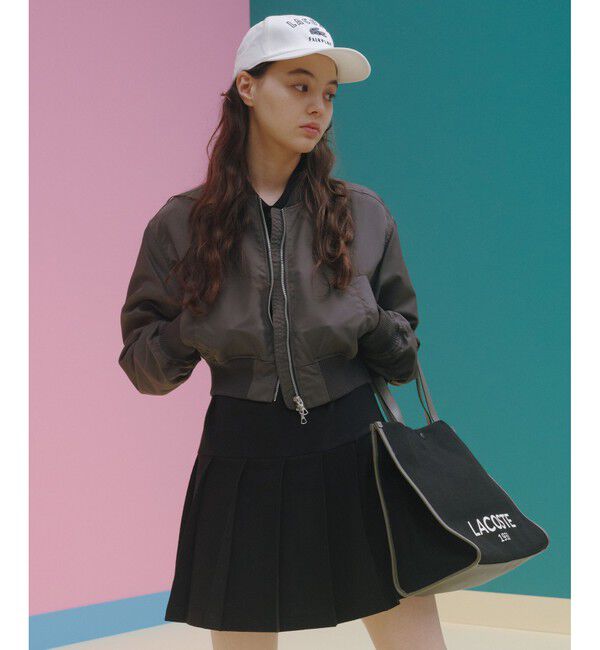 LACOSTE「クロップド丈 ショートMA-1ジャケット」|ブルゾン・スタジャン|