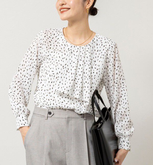 NOLLEY'S sophi「ウォッシャブルファンクショナルジョーゼットプリントタックフレアーブラウス」|シャツ・ブラウス|ホワイト系4