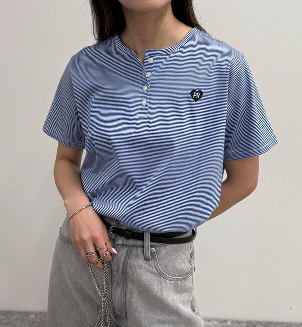 fredy emue「ハートFR刺繍ヘンリーTシャツ」|Tシャツ・カットソー|