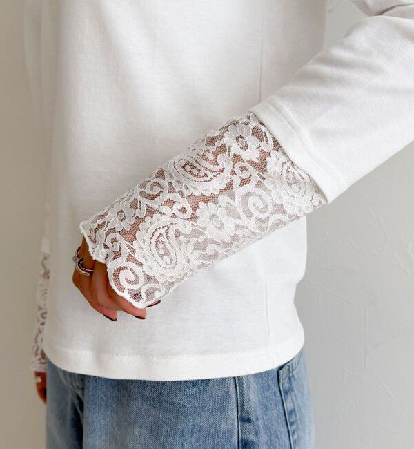 fredy emue「レーススリーブ衿フリルロンTシャツ」|Tシャツ・カットソー|