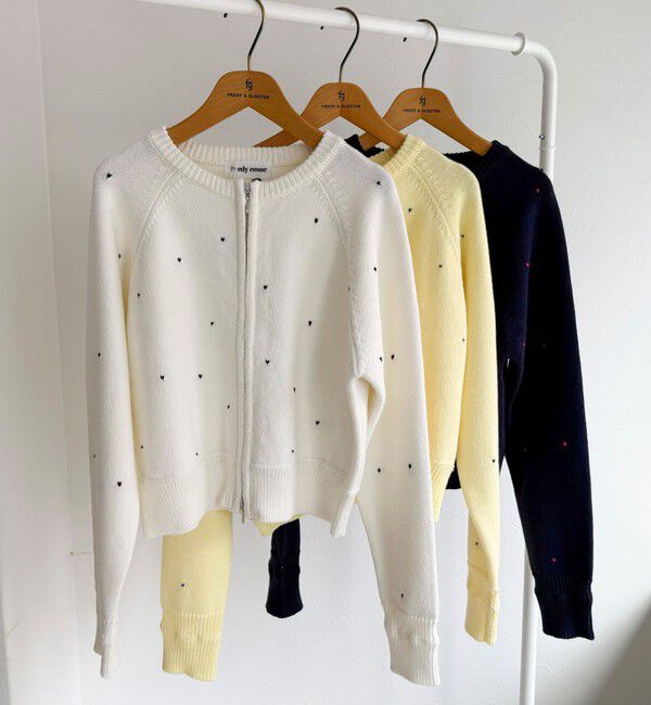fredy emue「ハンド刺しゅうハートZIPカーディガン」|カーディガン|