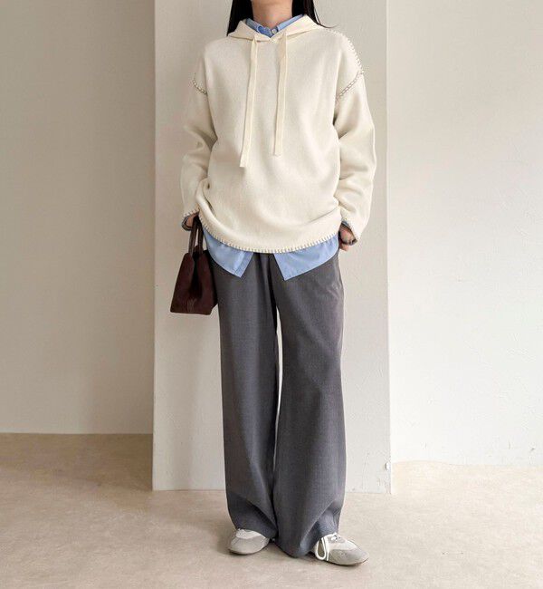 fredy emue「フード付き配色ステッチニットプルオーバー」|ニット・セーター|