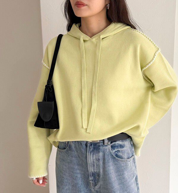 fredy emue「フード付き配色ステッチニットプルオーバー」|ニット・セーター|