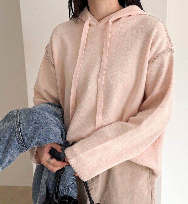 fredy emue「フード付き配色ステッチニットプルオーバー」|ニット・セーター|