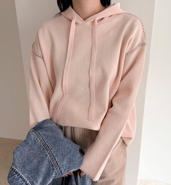 fredy emue「フード付き配色ステッチニットプルオーバー」|ニット・セーター|