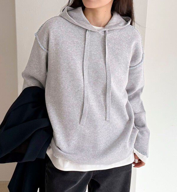 fredy emue「フード付き配色ステッチニットプルオーバー」|ニット・セーター|