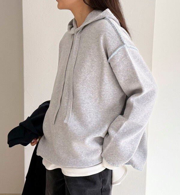 fredy emue「フード付き配色ステッチニットプルオーバー」|ニット・セーター|