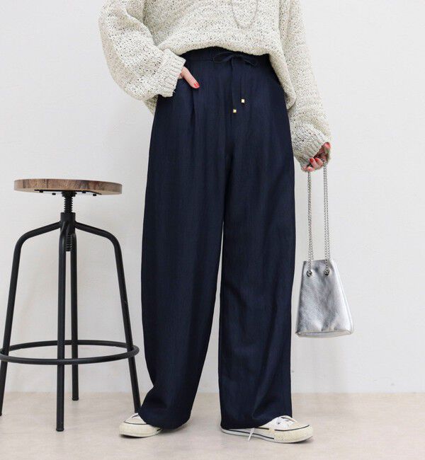 fredy emue「【低身長サイズ34有り】ライトシャンブレーデニムイージーパンツ」|チノ|ネイビー
