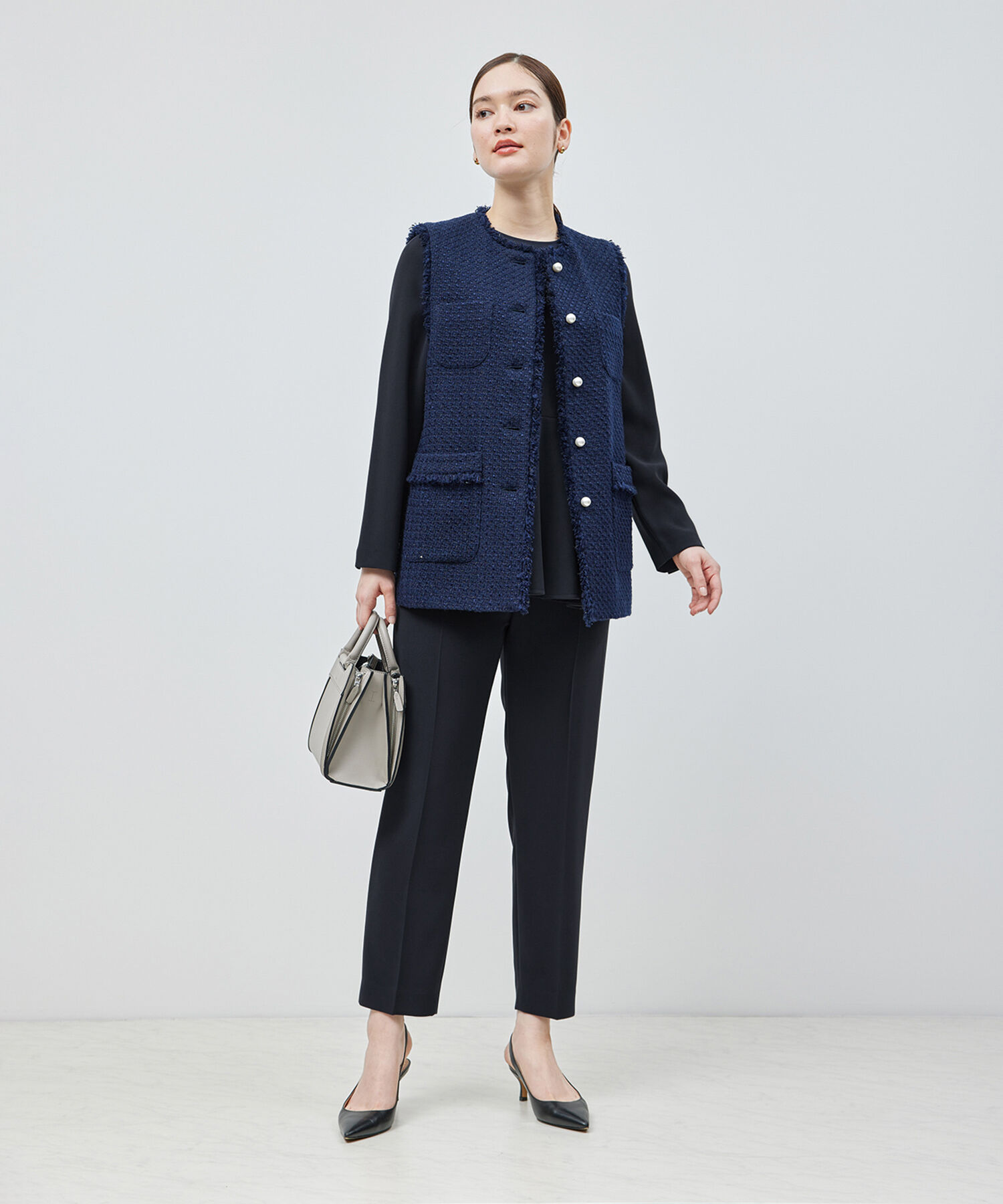 ROPE「トリアセテートダブルクロス ペプラムブラウス【セレモニー/通勤対応】【洗える】」|シャツ・ブラウス|