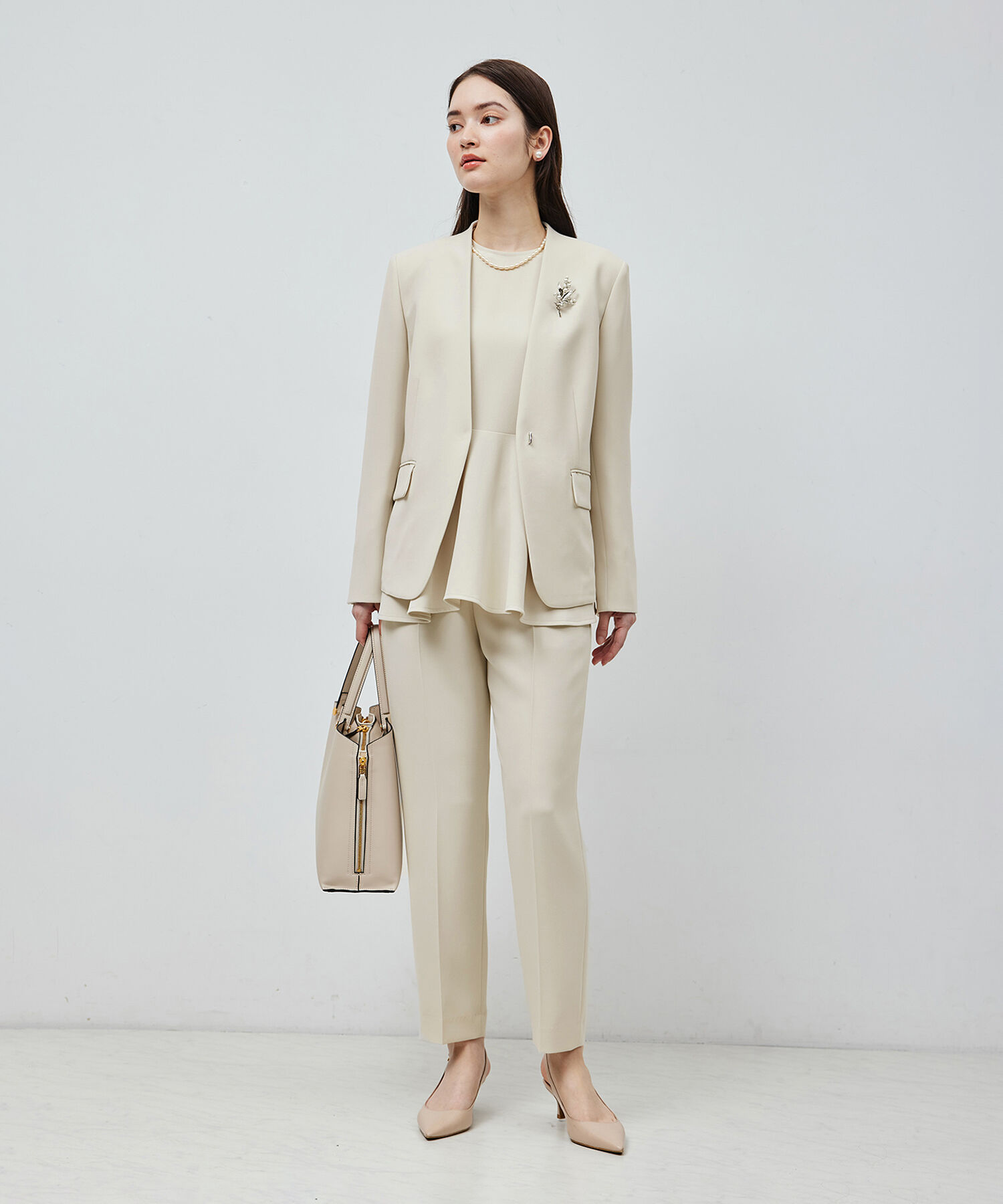 ROPE「トリアセテートダブルクロス ペプラムブラウス【セレモニー/通勤対応】【洗える】」|シャツ・ブラウス|