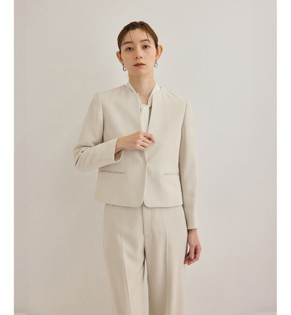 ROPE「トリアセダブルクロスクルーネックジャケット【セレモニー/通勤対応】」|ノーカラージャケット|