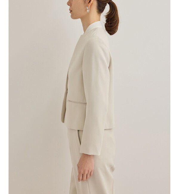 ROPE「トリアセダブルクロスクルーネックジャケット【セレモニー/通勤対応】」|ノーカラージャケット|