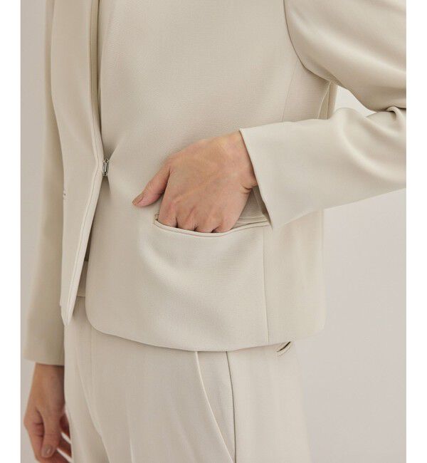 ROPE「トリアセダブルクロスクルーネックジャケット【セレモニー/通勤対応】」|ノーカラージャケット|