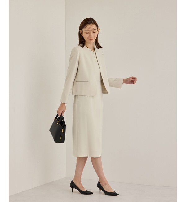 ROPE「トリアセダブルクロスクルーネックジャケット【セレモニー/通勤対応】」|ノーカラージャケット|