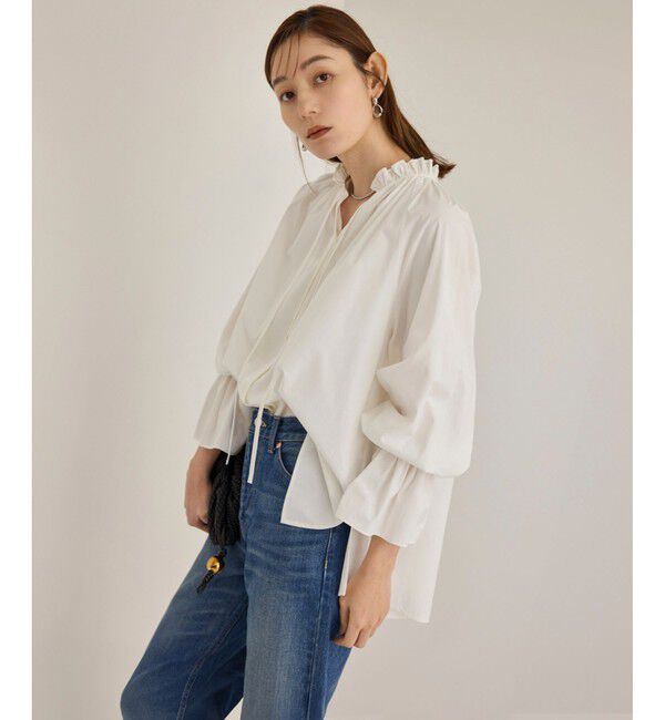 ROPE「シルク混タイプライタースタンドフリルブラウス」|シャツ・ブラウス|ホワイト(10)