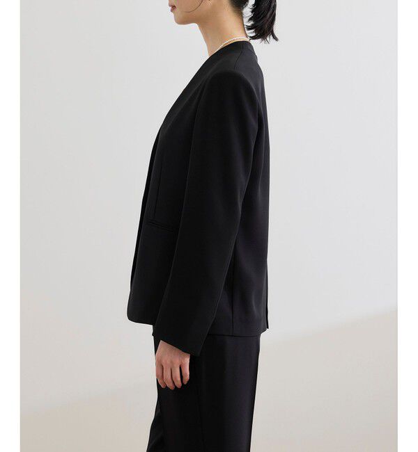 ROPE「トリアセバックサテン ジャケット【オフィス/通勤/セットアップ対応】/洗える」|ノーカラージャケット|