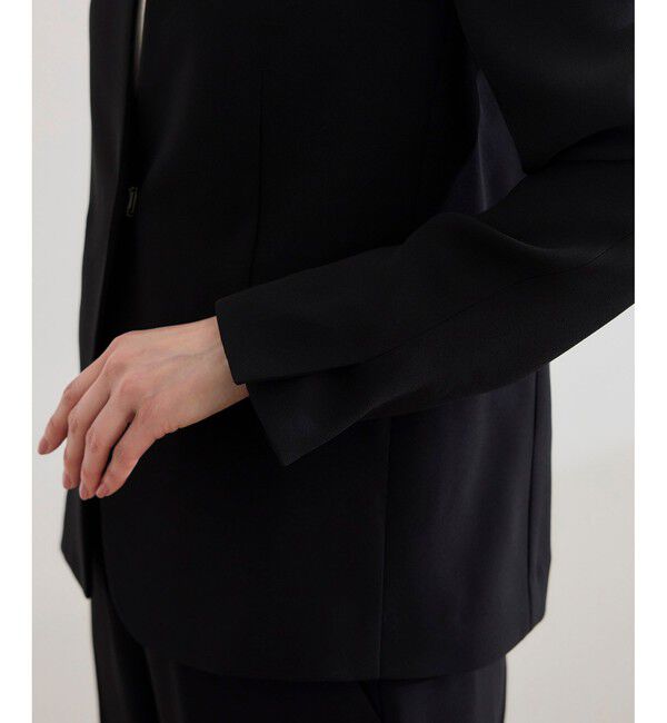 ROPE「トリアセバックサテン ジャケット【オフィス/通勤/セットアップ対応】/洗える」|ノーカラージャケット|