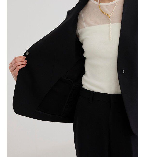 ROPE「トリアセバックサテン ジャケット【オフィス/通勤/セットアップ対応】/洗える」|ノーカラージャケット|