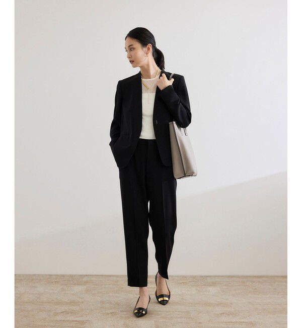 ROPE「トリアセバックサテン ジャケット【オフィス/通勤/セットアップ対応】/洗える」|ノーカラージャケット|