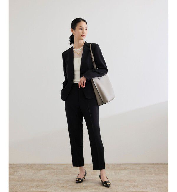 ROPE「トリアセバックサテン ジャケット【オフィス/通勤/セットアップ対応】/洗える」|ノーカラージャケット|