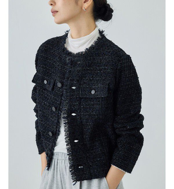 ROPE「【COOHEM(コーヘン)】BASIC TWEED VELVET JACKET」|ノーカラージャケット|