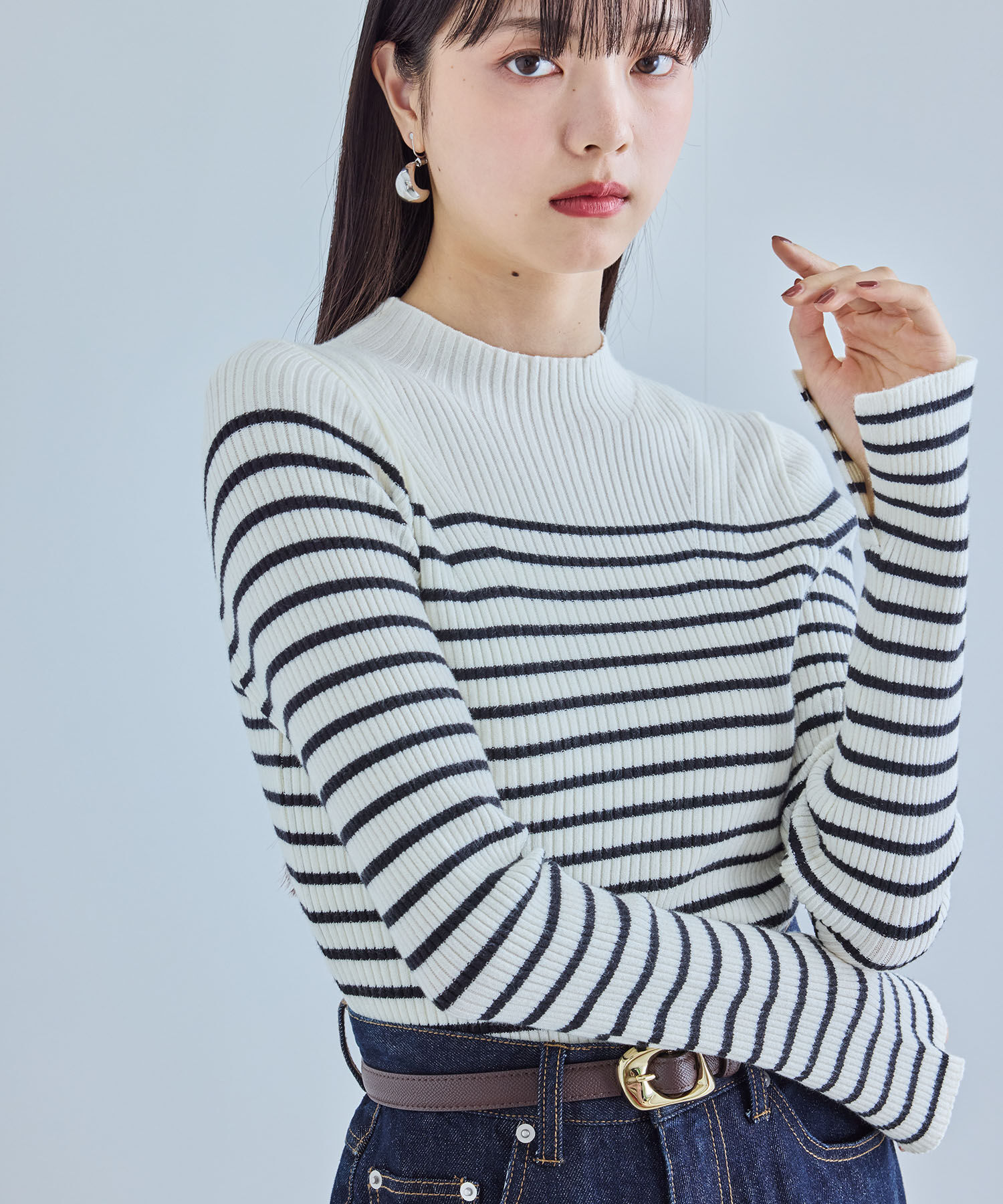 VIS「【新色追加】リブニットプチハイネックプルオーバー【低身長向けサイズ有】」|ニット・セーター|